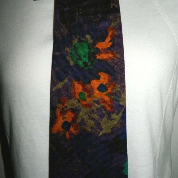 1960's Custom Made Blue Green Floral Tie - Picture 3 of 4